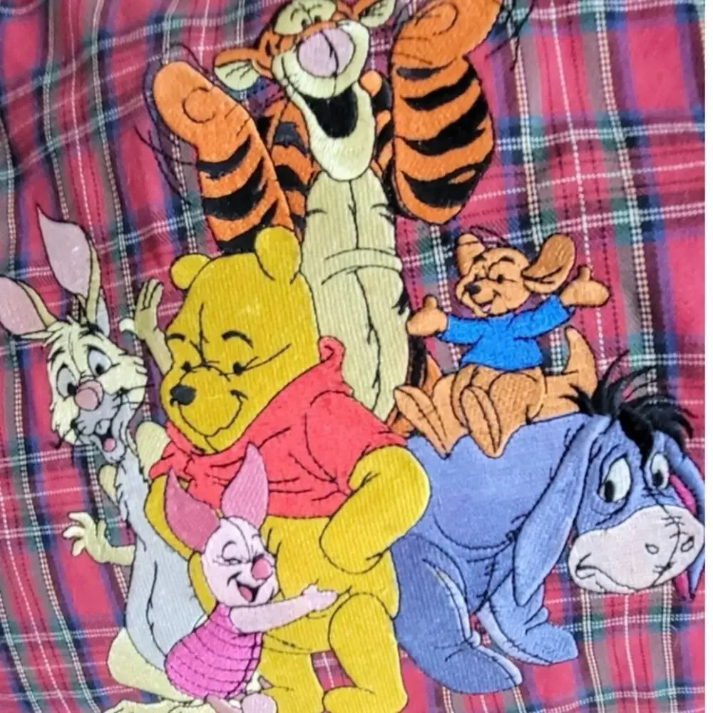 Vintage 90s Disney Store Winnie The Pooh & Friends Red Plaid Duffle Bag Large